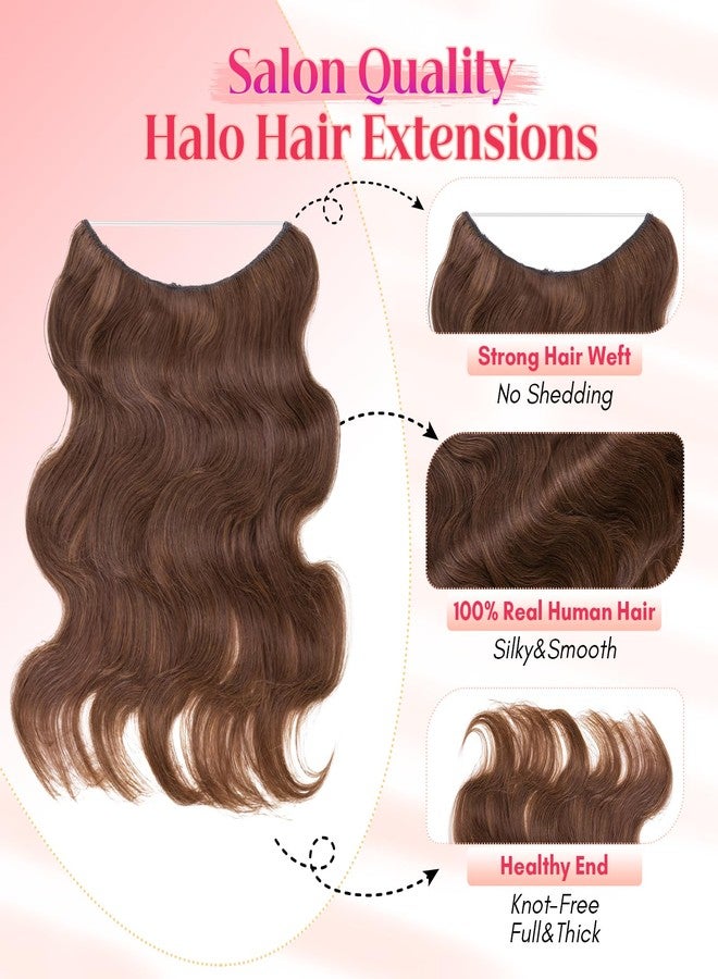 Rich Choices 100% Real Human Halo Hair Extensions Wave Remy Invisible Wire In Hair Extensions Human Hair Clip in Hair Piece 12 Inch #4 Medium Brown - Image 2